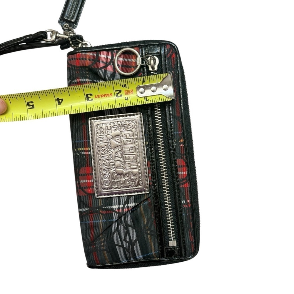 Coach poppy black red plaid wristlet wallet clutch - Picture 5 of 6